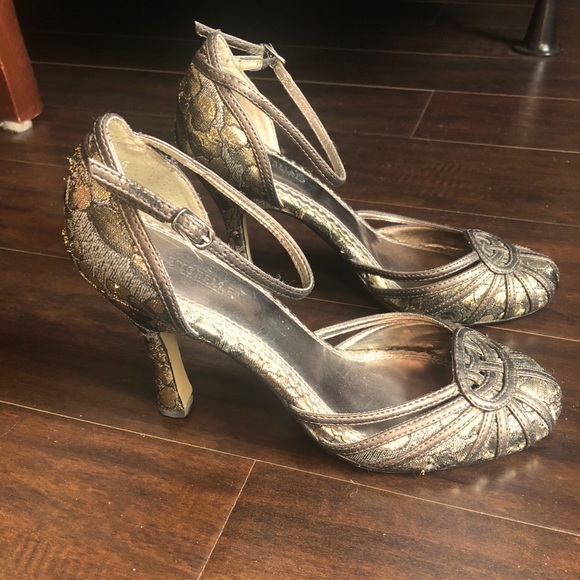 Seychelles fabric and leather metallic pumps anthropology - Picture 1 of 8